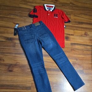 Tommy Hilfiger NWT OUTFITS SET SIZE 16 NWT SHIRT EMBROIDERY LOGO JEANS STRECH